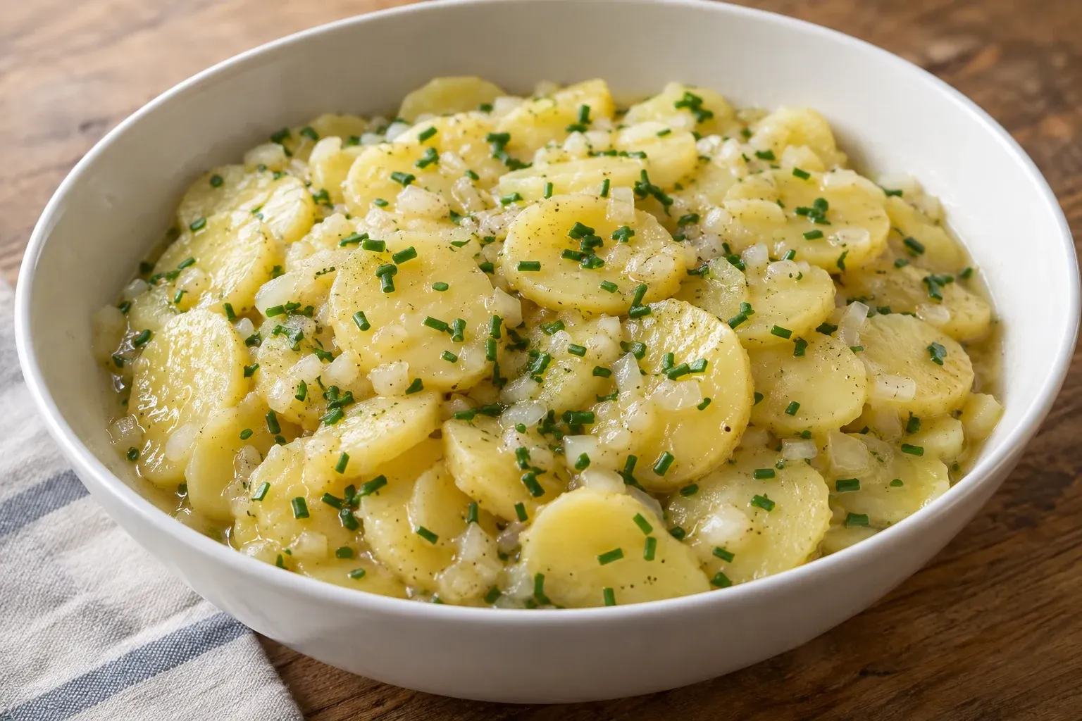 KI-Illustration: Kartoffelsalat mit Essig und Öl
