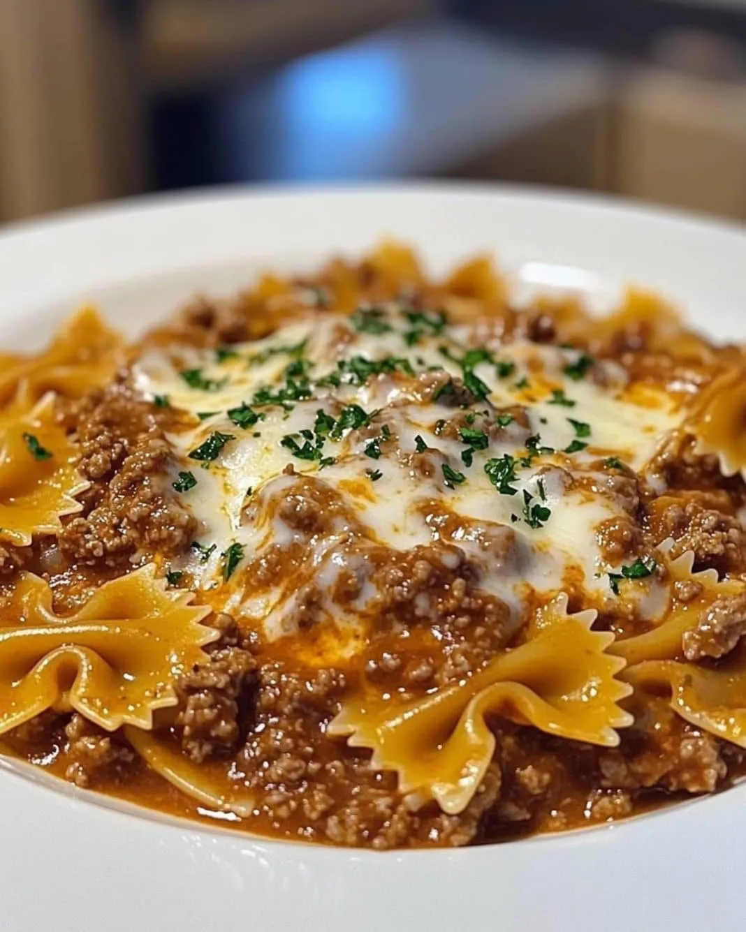 Cremige Rindfleisch-Farfalle in Parmesansauce