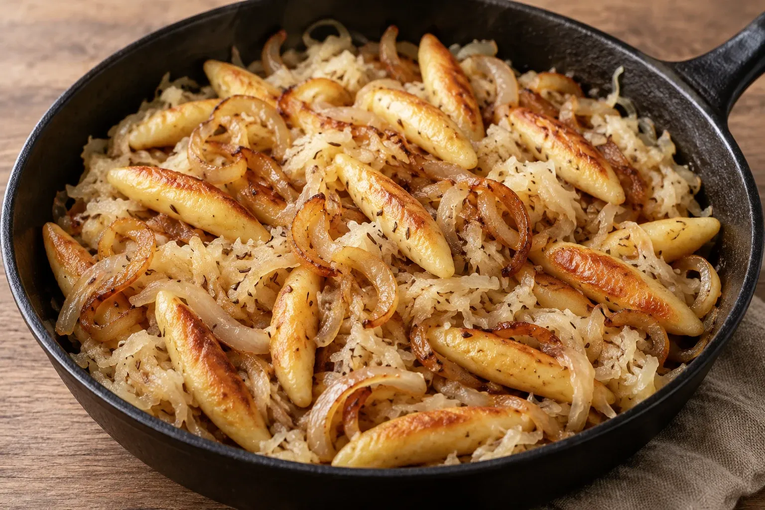 KI-Illustration: Schupfnudeln mit Sauerkraut