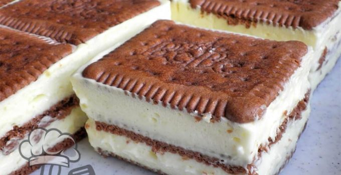 Butterkeks-Vanillecreme-Schnitten Kuchen – Butterkeks Torte / Kekskuchen | ohne backen